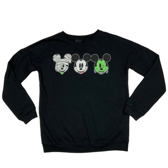 Disney Mickey Mouse Halloween Sweatshirt Juniors M Black Graphics Spooky Gothic - Picture 11 of 11